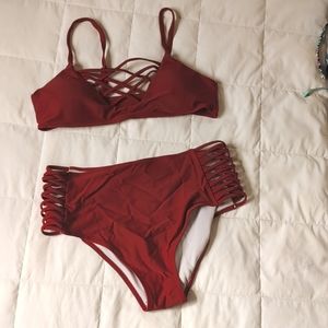 Wine Red high waist bikini